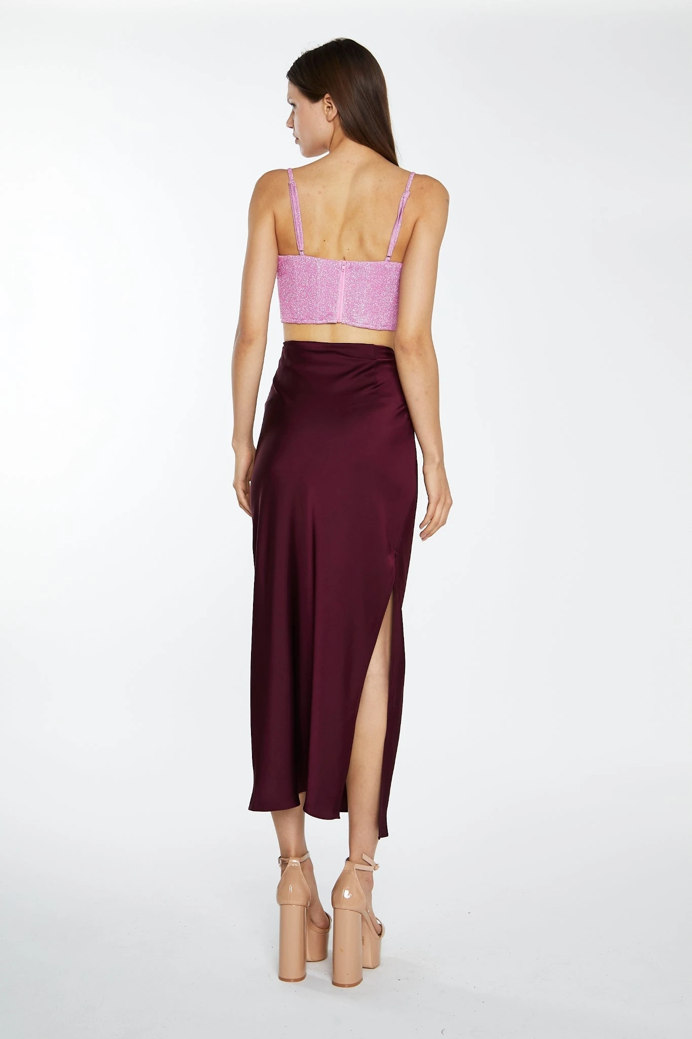 Glamorous Deep-Burgundy Satin Side-Split Maxi-Skirt 2 Glamorous Deep-Burgundy Satin Side-Split Maxi-Skirt - Image 2