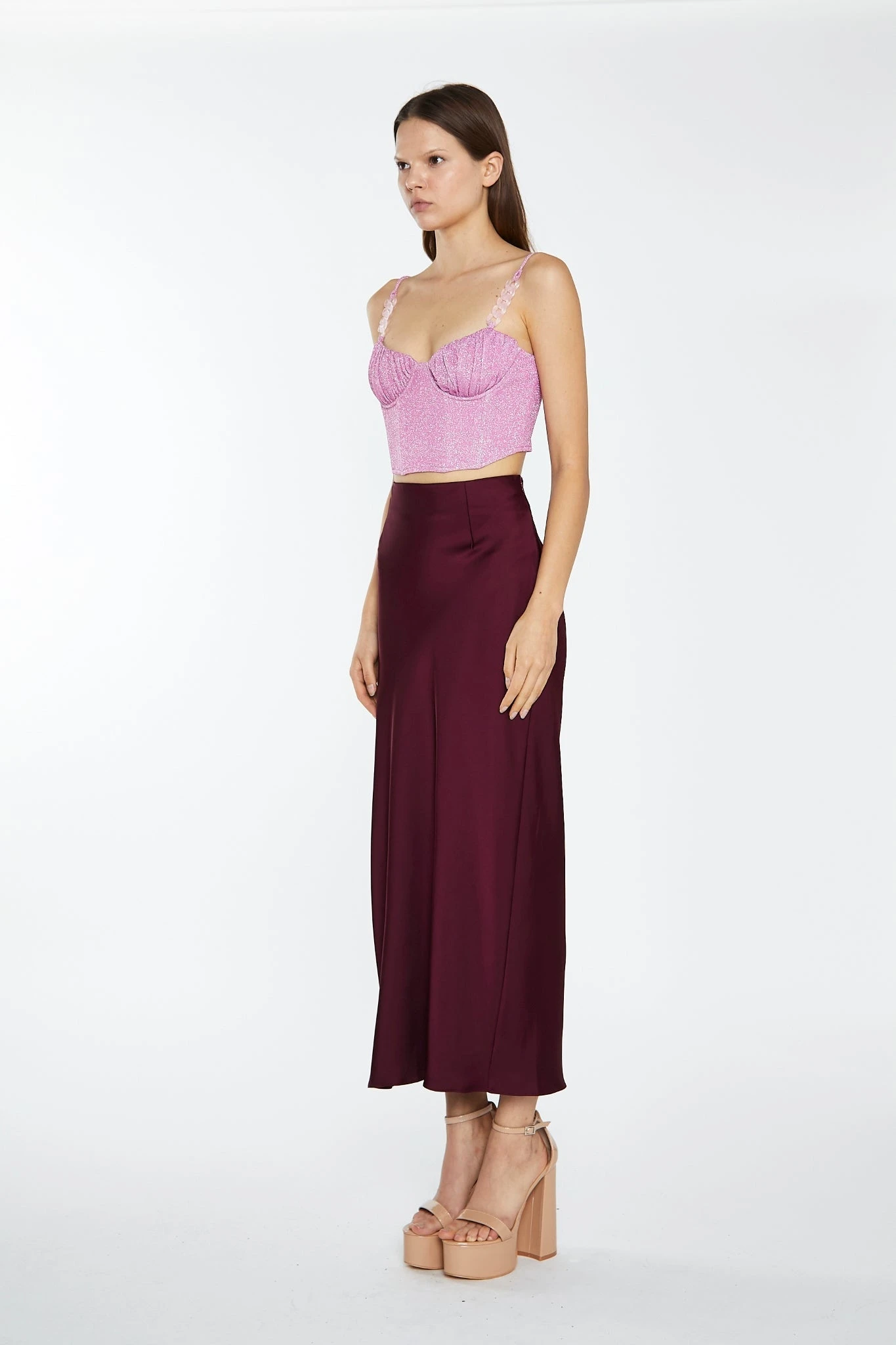 Glamorous Deep-Burgundy Satin Side-Split Maxi-Skirt 4 Glamorous Deep-Burgundy Satin Side-Split Maxi-Skirt - Image 4
