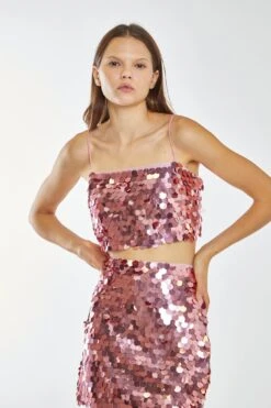 Glamorous Rose Large-Sequin Strappy Crop-Top