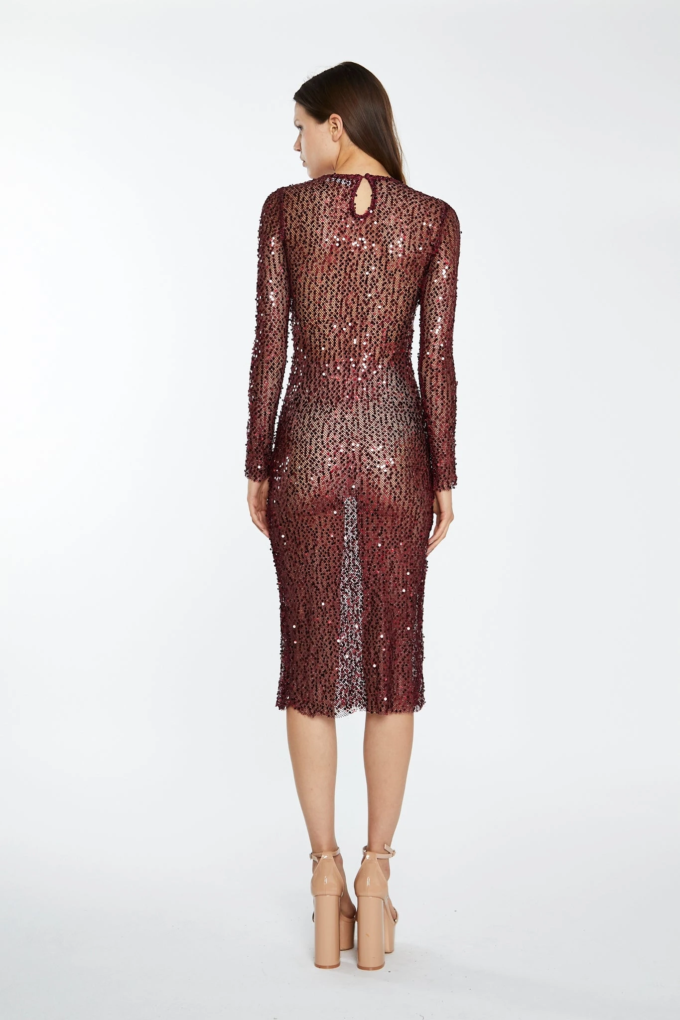 Glamorous Cabernet Mesh-Sequin Long-Sleeve Midi-Dress 2 Glamorous Cabernet Mesh-Sequin Long-Sleeve Midi-Dress - Image 2