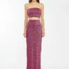 Glamorous Red-Plum Glitter Straight Maxi-Skirt