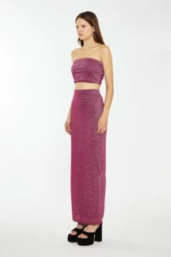 Glamorous Red-Plum Glitter Straight Maxi-Skirt -Cheap Softly Dressed Store CK7257 DK39 03