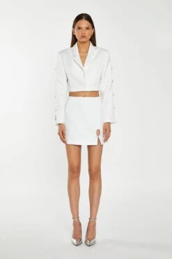 Glamorous Off-White Satin Diamante Bow Crop-Blazer -Cheap Softly Dressed Store CK7273 CR63 03