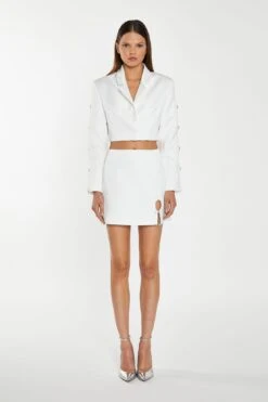 Glamorous Off-White Satin Diamante Bow Mini-Skirt -Cheap Softly Dressed Store CK7274 CR63 01