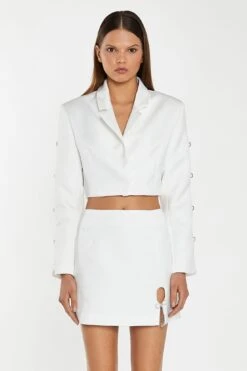 Glamorous Off-White Satin Diamante Bow Mini-Skirt