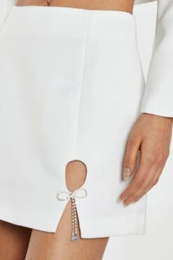 Glamorous Off-White Satin Diamante Bow Mini-Skirt -Cheap Softly Dressed Store CK7274 CR63 04