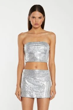 Glamorous Silver-Sequim Bandeau Crop-Top -Cheap Softly Dressed Store CK7279 B07 01copy