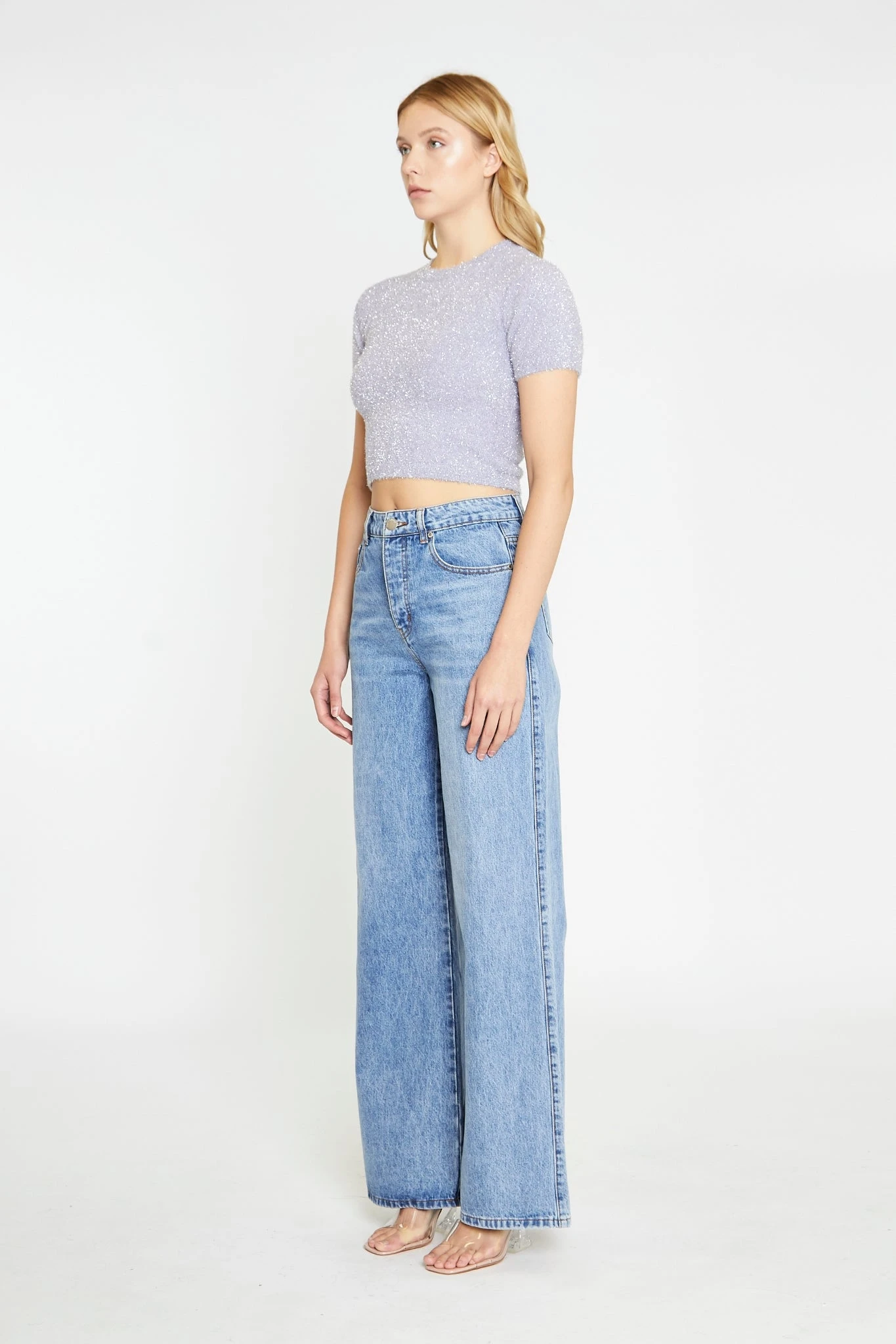 Glamorous Lilac-Glitter Short-Sleeve Knitted Top 3 Glamorous Lilac-Glitter Short-Sleeve Knitted Top - Image 3