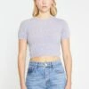 Glamorous Lilac-Glitter Short-Sleeve Knitted Top