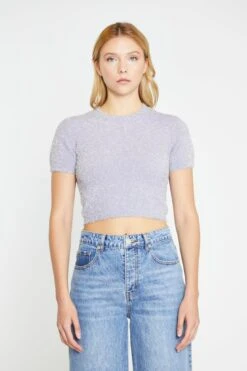 Glamorous Lilac-Glitter Short-Sleeve Knitted Top