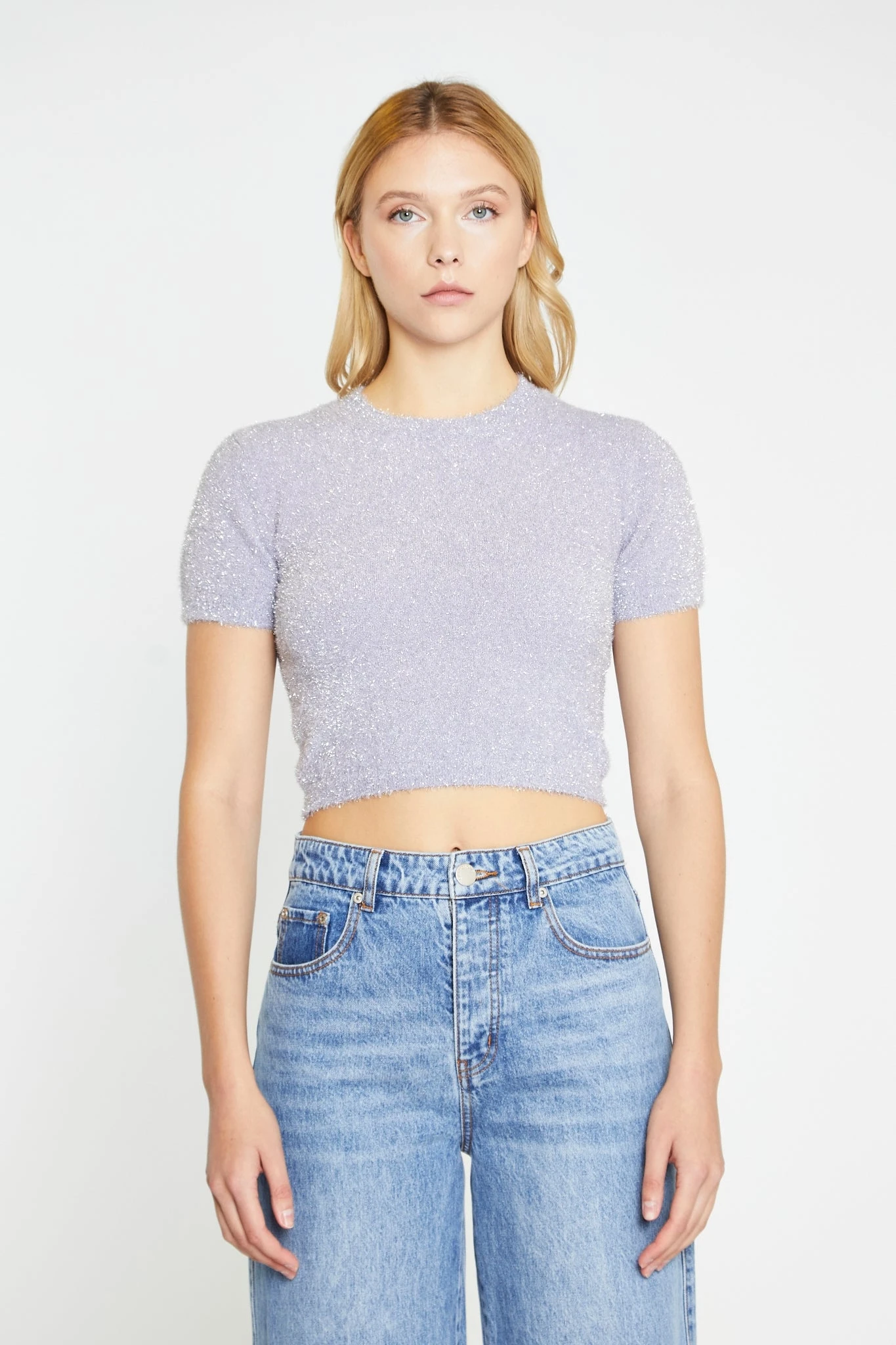 Glamorous Lilac-Glitter Short-Sleeve Knitted Top 1 Glamorous Lilac-Glitter Short-Sleeve Knitted Top