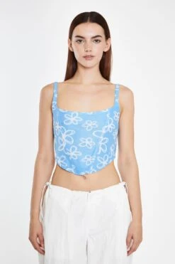Glamorous Blue Scribble Daisy Mesh Lace-Up Corset Top 6 Glamorous Blue Scribble Daisy Mesh Lace-Up Corset Top -Cheap Softly Dressed Store CK7323 DM62 01