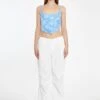 Glamorous Blue Scribble Daisy Mesh Lace-Up Corset Top
