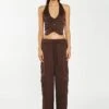 Glamorous Brown-Satin Cargo Trousers