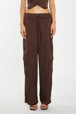 Glamorous Brown-Satin Cargo Trousers -Cheap Softly Dressed Store CK7326 CA53 01copy