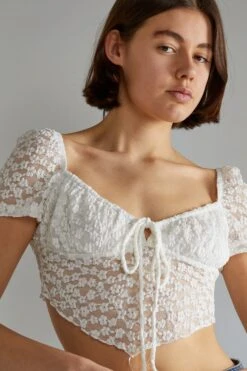 Glamorous White Lace Milkmaid Hanky Hem-Top -Cheap Softly Dressed Store CK7361 3