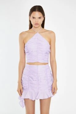 Glamorous Light-Violet Ruched Halterneck Crop-Top