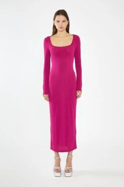 Glamorous Fuchsia Square-Neck Bodycon Maxi-Dress -Cheap Softly Dressed Store CK7436 AJ20 03