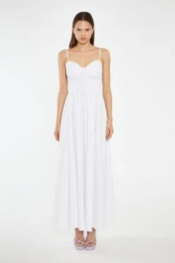 Glamorous White Shirred Bodice Maxi-Dress -Cheap Softly Dressed Store CK7461 WHI 03