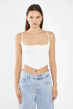 Glamorous Off White Lace-Up Back Crop-Top