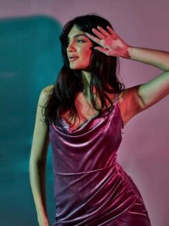 Glamorous Dark Mauve Cowl Neck Midi Dress -Cheap Softly Dressed Store CREATIVE 1138