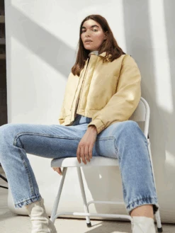 Glamorous Yellow Cropped Faux Leather Jacket -Cheap Softly Dressed Store CREATIVE 1520 edit