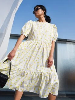 Glamorous White Yellow Flower Midi Dress 9 Glamorous White Yellow Flower Midi Dress -Cheap Softly Dressed Store Edited 13