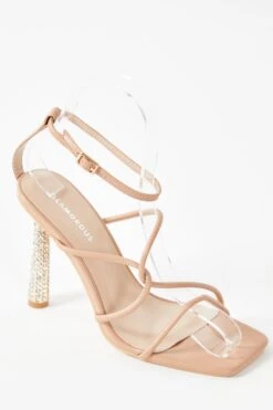 Glamorous Beige Strappy Statement Heel Sandals -Cheap Softly Dressed Store FW10523 BEIGE.3