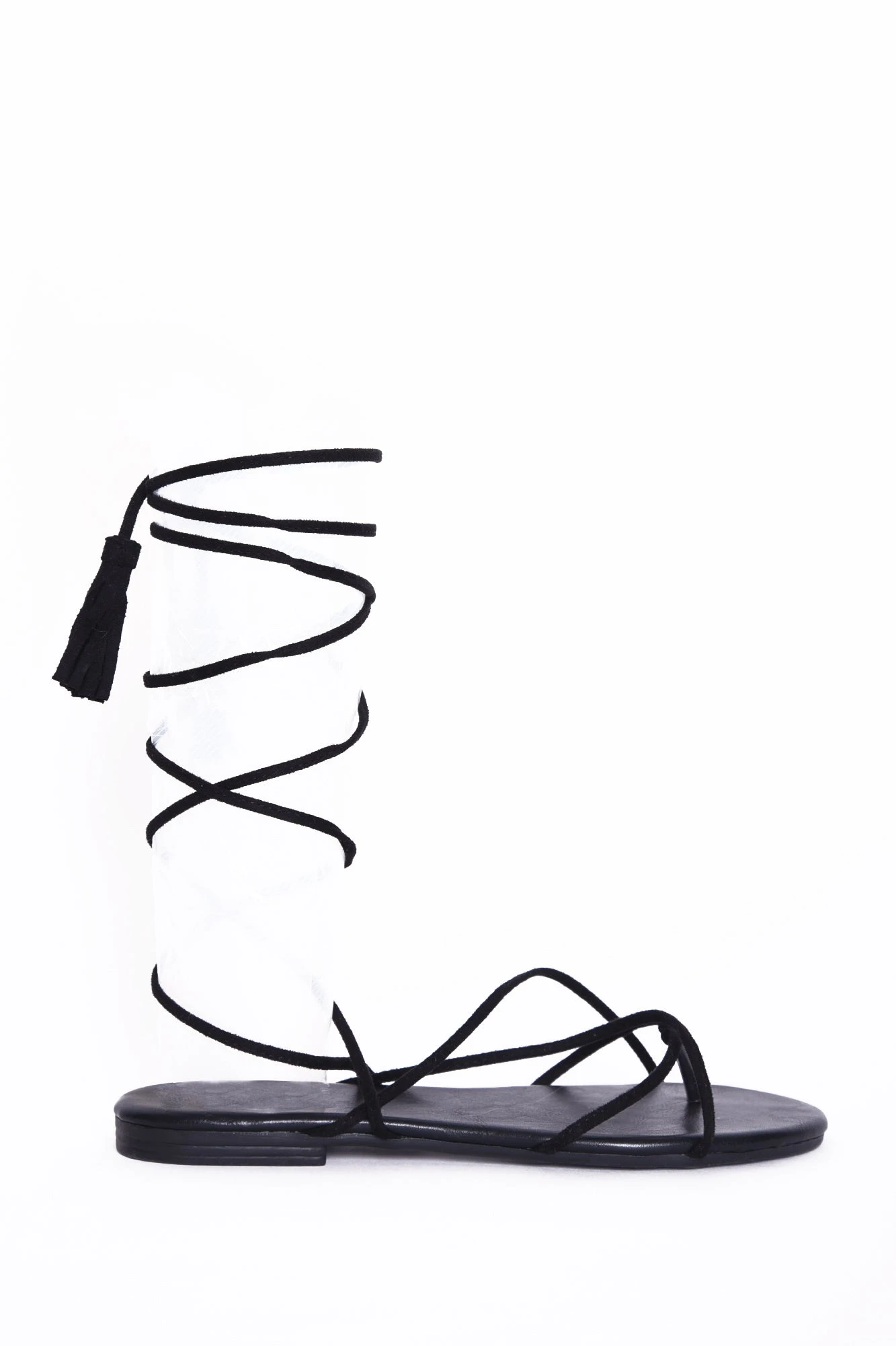 Glamorous Black Lace Up Tassel Sandal 1 Glamorous Black Lace Up Tassel Sandal