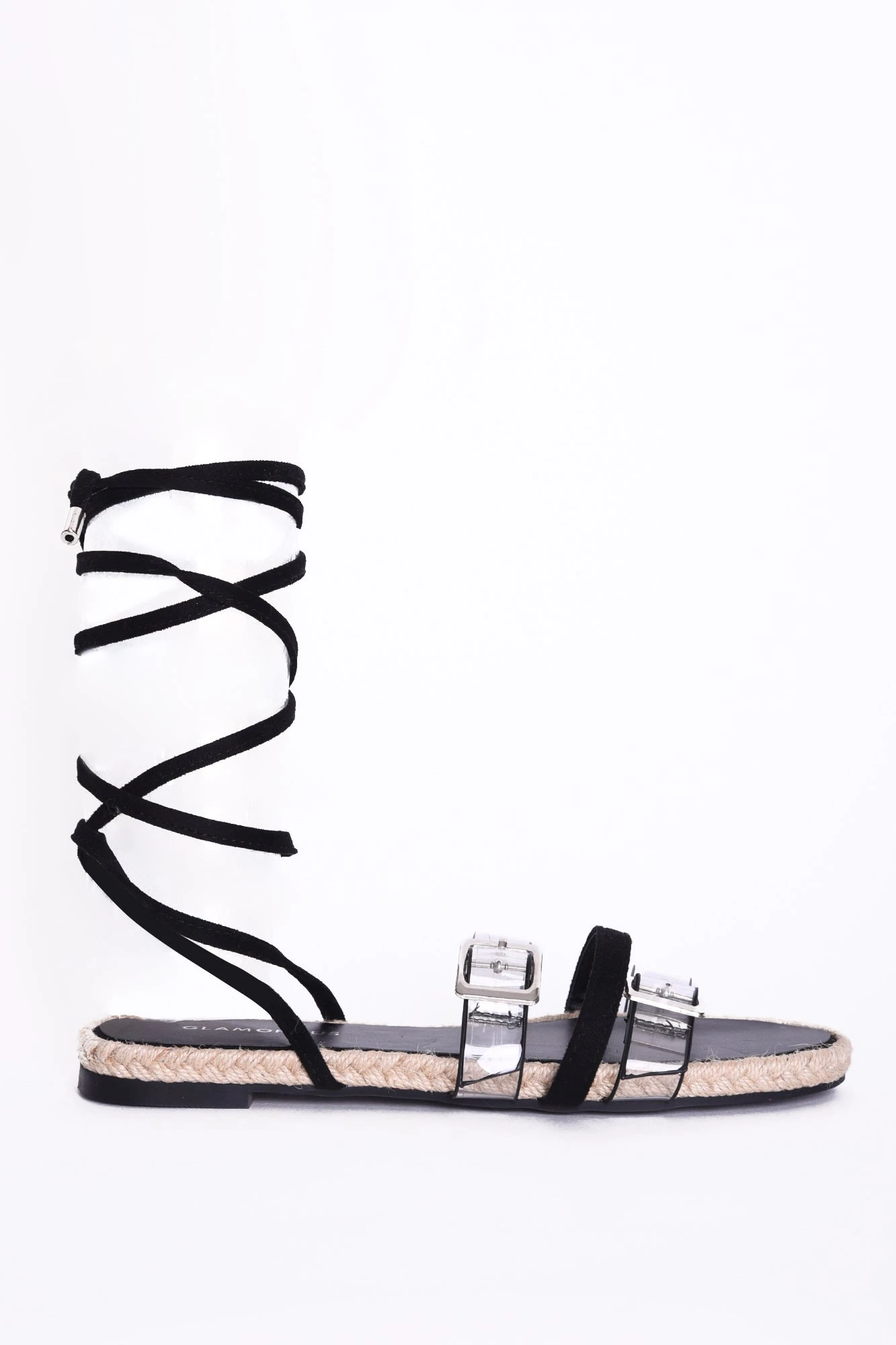 Glamorous Black Lace Up Clear Buckle Strap Sandals 1 Glamorous Black Lace Up Clear Buckle Strap Sandals