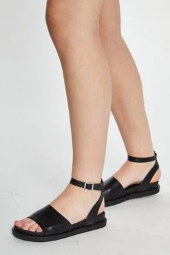 Glamorous Black PU Buckle Strap Sandals