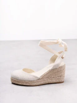 Glamorous Nude Closed-Toe Rattan Wedges