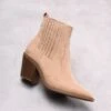 Glamorous Beige Suede Western Block Chunky Heel-Boots