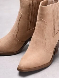 Glamorous Beige Suede Western Block Chunky Heel-Boots -Cheap Softly Dressed Store FW7954 3