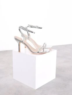 Glamorous Silver Barely There Strappy Heels
