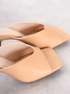 Glamorous Tan Square Toe Heeled Mules -Cheap Softly Dressed Store FW8236 03