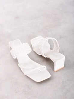 Glamorous White Woven Heeled Mule Sandal -Cheap Softly Dressed Store FW8246 01