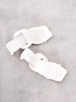 Glamorous White Woven Heeled Mule Sandal