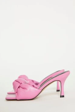 Glamorous Knot Front Mid Heel Mule Sandals In Pink -Cheap Softly Dressed Store FW9270CRSPINK.3