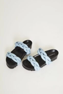 Glamorous Blue Plaited Double Strap Sandals -Cheap Softly Dressed Store FW9338STUBLUE.3