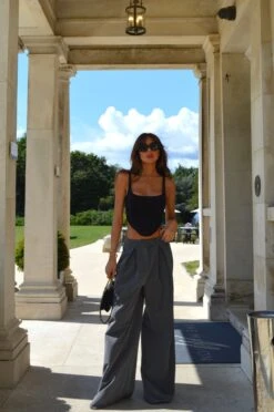 Glamorous Dark-Grey High-Waisted Wide-Leg Trousers