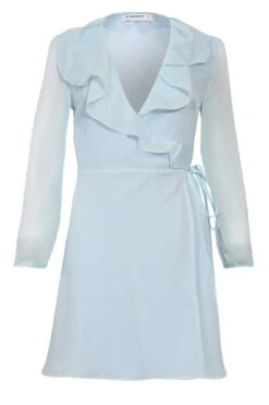 Glamorous Light Aqua Metallic Long Sleeve Wrap Dress -Cheap Softly Dressed Store GC0042 F