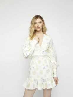 Glamorous White-Pastel Broderie Long Sleeve Mini Dress -Cheap Softly Dressed Store GC0372 2