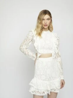 Glamorous White Lace Long Sleeve Top