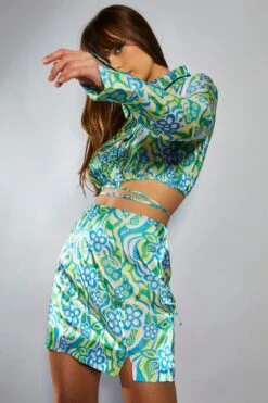 Glamorous Collection Metallic Swirl Floral Mini Skirt With Notch