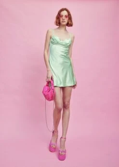 Glamorous Apple-Green Strappy Satin Mini-Dress -Cheap Softly Dressed Store GC0512 M68 04 WEBSITE