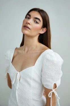 Glamorous Collection Puff Sleeve Mini Dress With Tie Detail -Cheap Softly Dressed Store GC0554 WHI 04