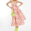 Glamorous Pink-Yellow Organza Empire-Line Tie-Back Loose-Fit Smock Midi-Dress