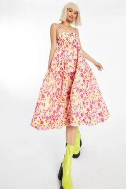Glamorous Pink-Yellow Organza Empire-Line Tie-Back Loose-Fit Smock Midi-Dress 6 Glamorous Pink-Yellow Organza Empire-Line Tie-Back Loose-Fit Smock Midi-Dress -Cheap Softly Dressed Store GC0576A DE32 03