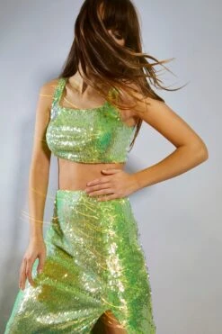 Glamorous Collection Iridescent Line Sequin Square Neck Crop Top -Cheap Softly Dressed Store GC0616 DB05 04